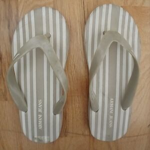 Armani Jeans Beige/white Striped Pvc Thick Flip Flops, Fit  37/38